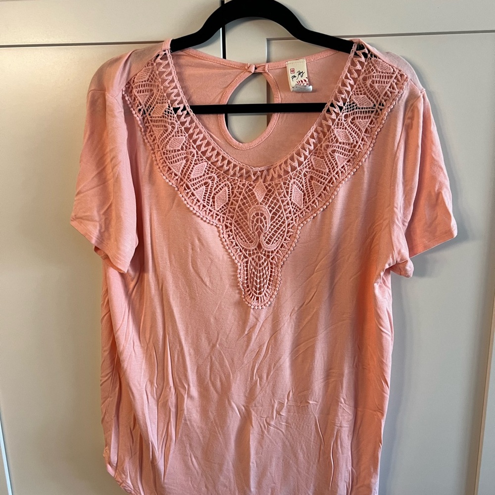 7th Ray Orange and Pink Embellished Cut Out Blouse